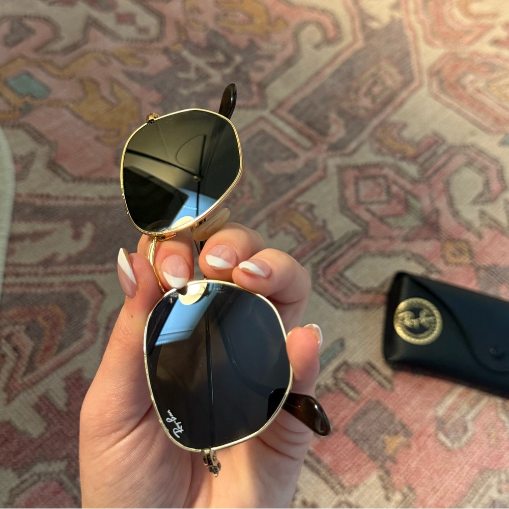 Ray-Ban Hexagonal Flat Lens Sunglasses Gold Frame Green Lens - Picture 8 of 9